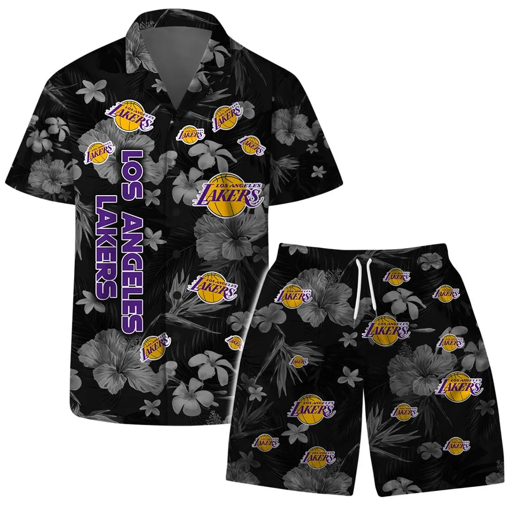 Los Angeles Lakers Black Blossom Hawaiian Shirt – TeeAloha Los Angeles Lakers Black Blossom Hawaiian Shirt – TeeAloha