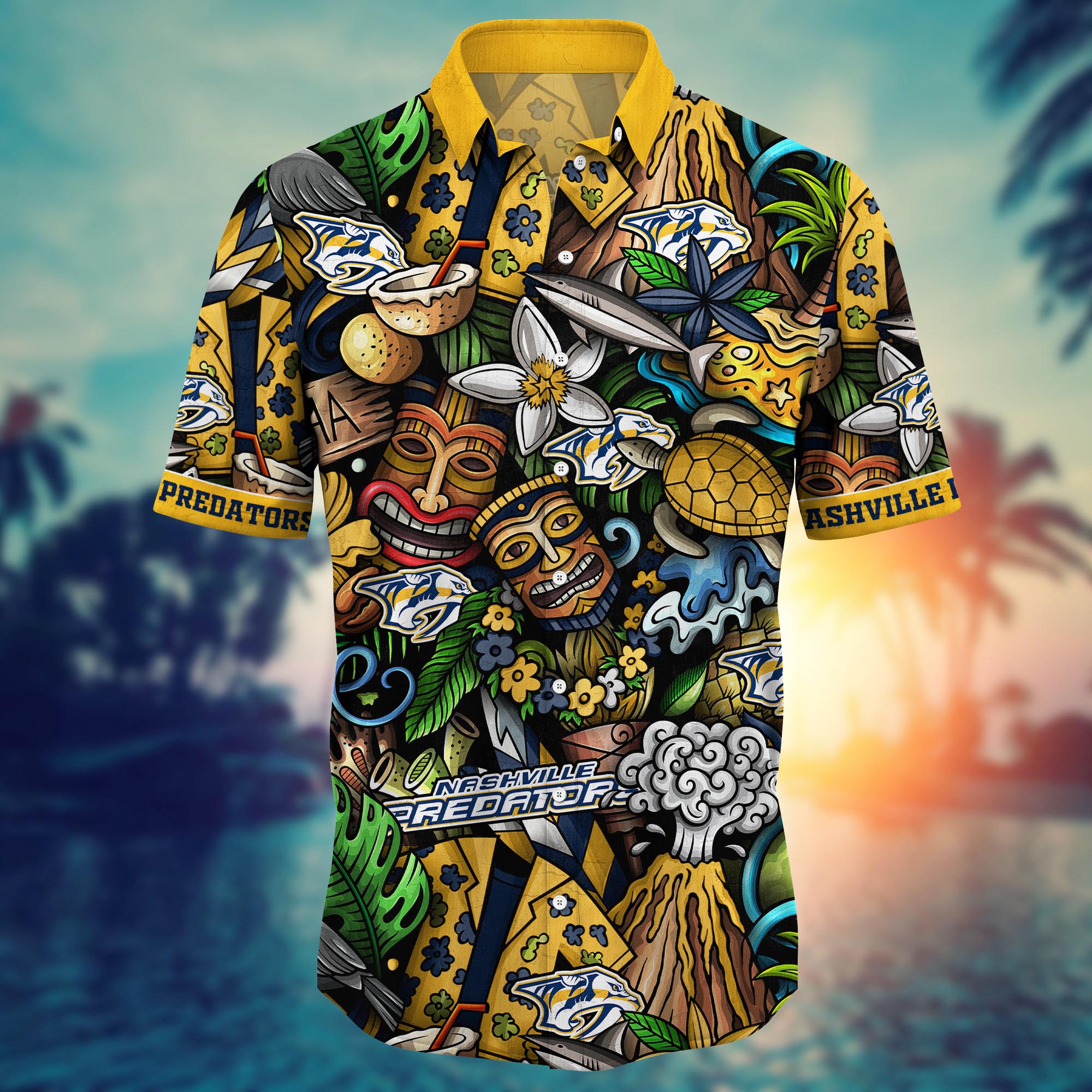 Nashville Predators Tiki Island Hawaiian Shirt – TeeAloha Nashville Predators Tiki Island Hawaiian Shirt – TeeAloha