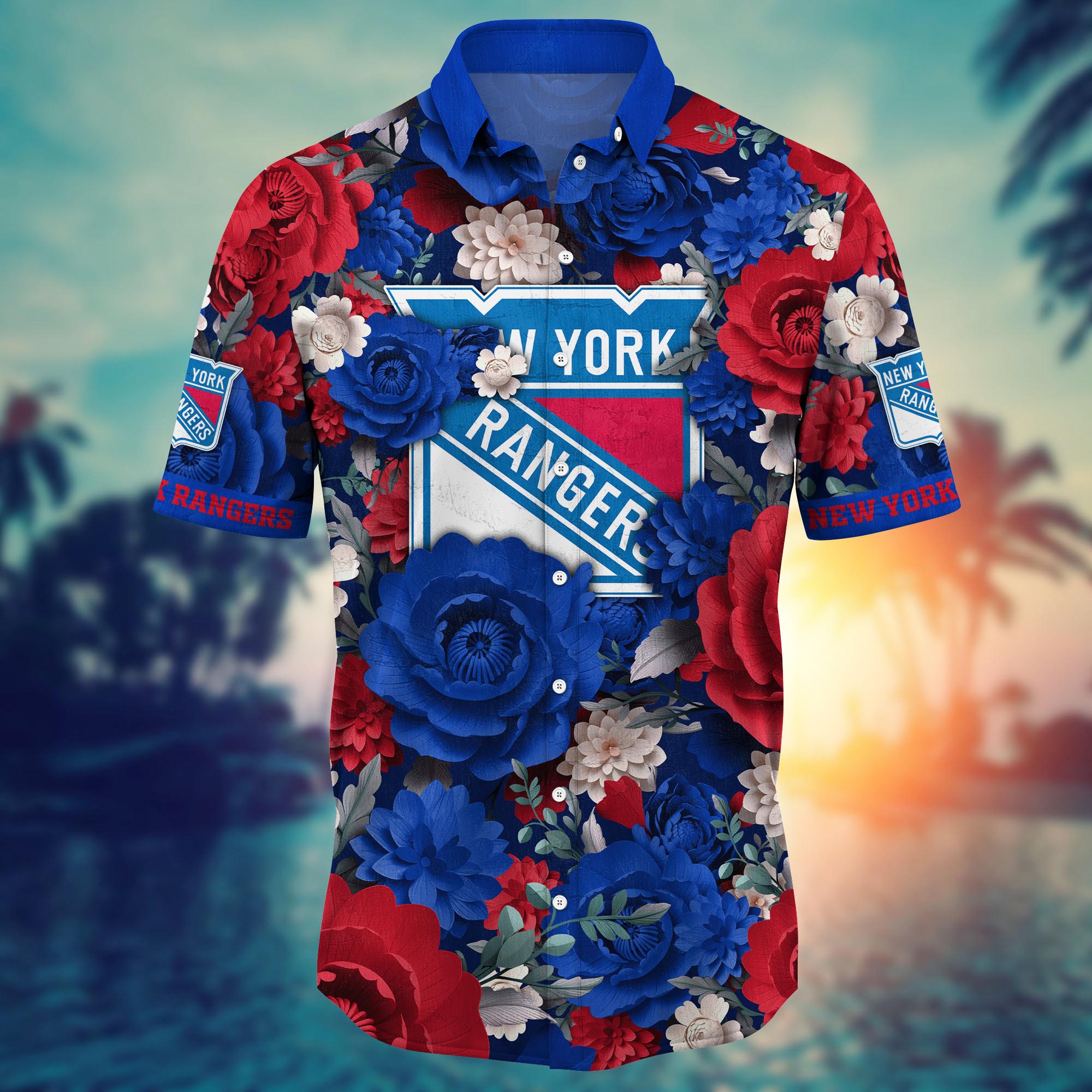 New York Rangers Bold Bloom Hawaiian Shirt – TeeAloha New York Rangers Bold Bloom Hawaiian Shirt – TeeAloha