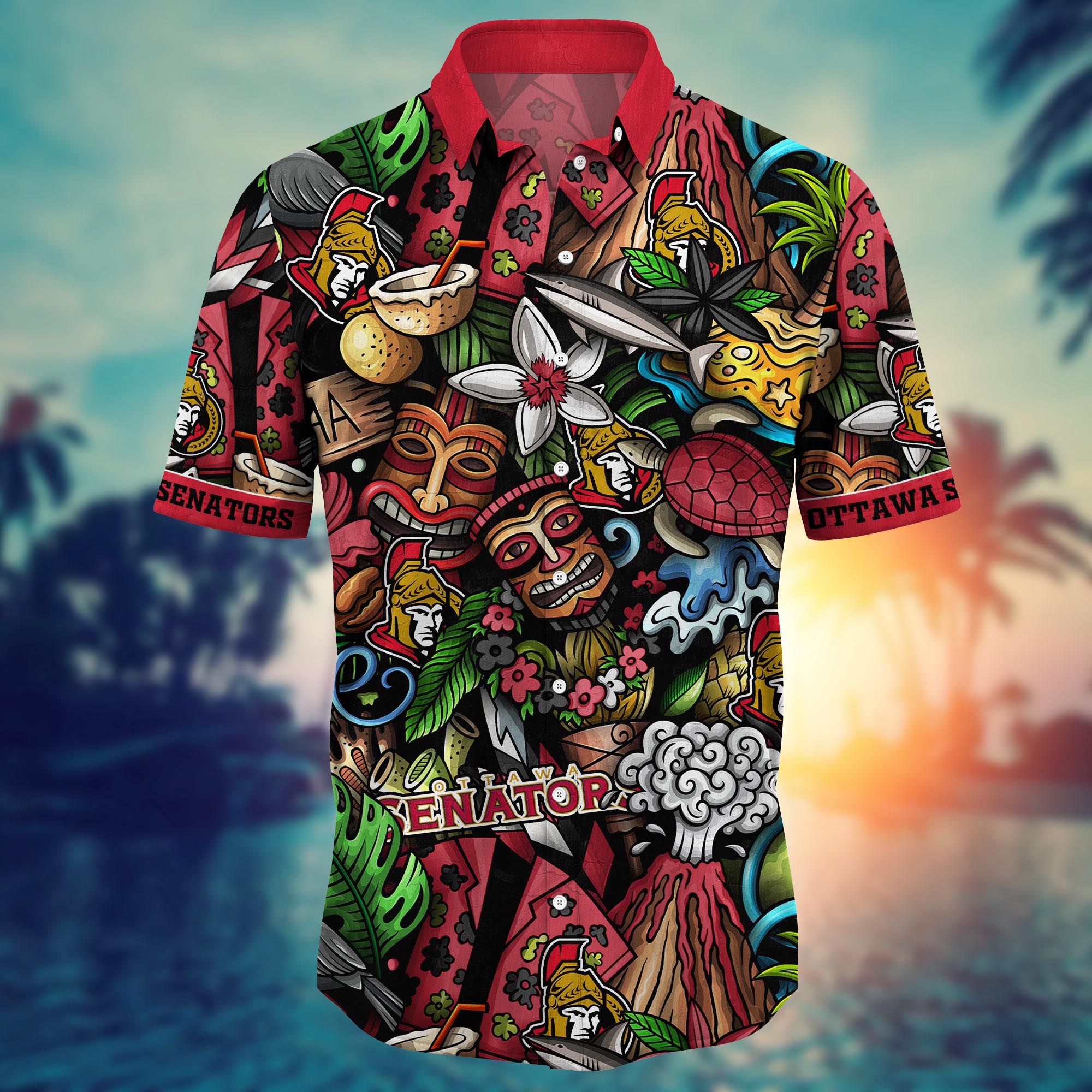 Ottawa Senators Tropical Tiki Hawaiian Shirt – TeeAloha Ottawa Senators Tropical Tiki Hawaiian Shirt – TeeAloha
