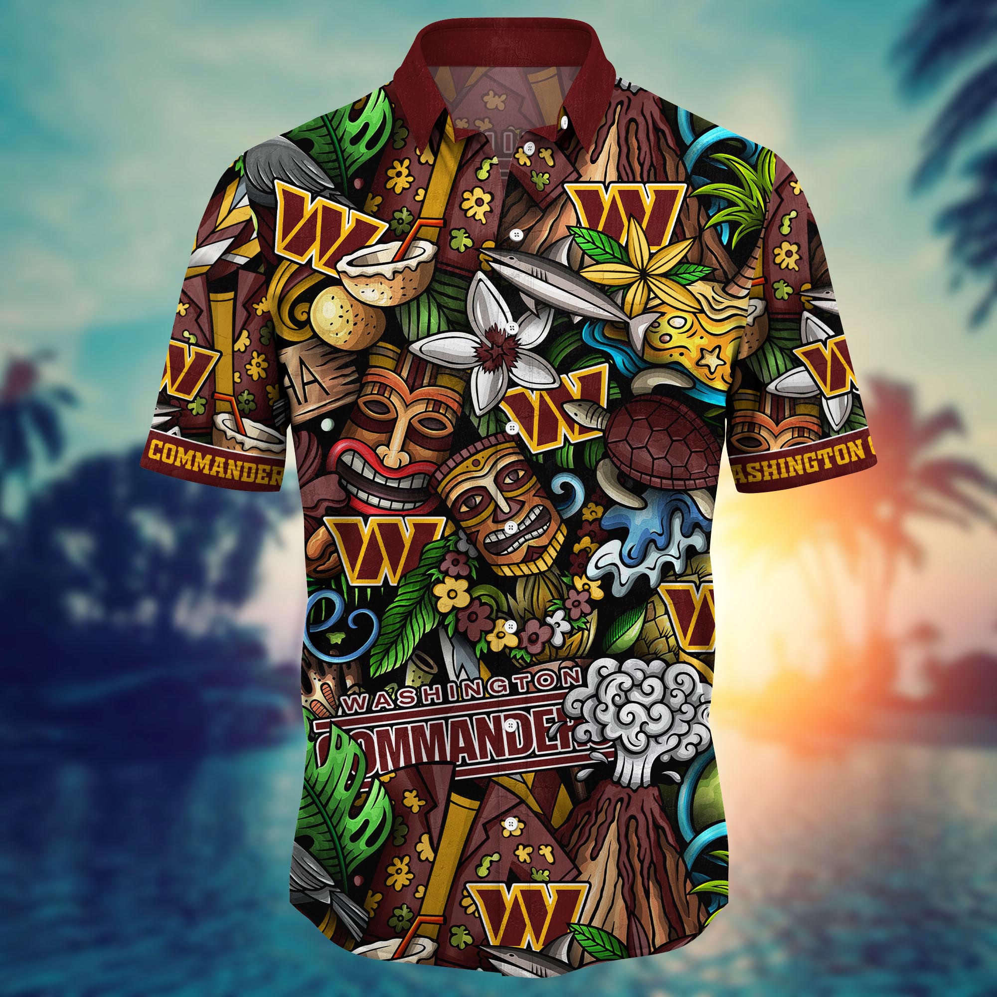 Washington Commanders Tiki Island Hawaiian Shirt – TeeAloha Washington Commanders Tiki Island Hawaiian Shirt – TeeAloha