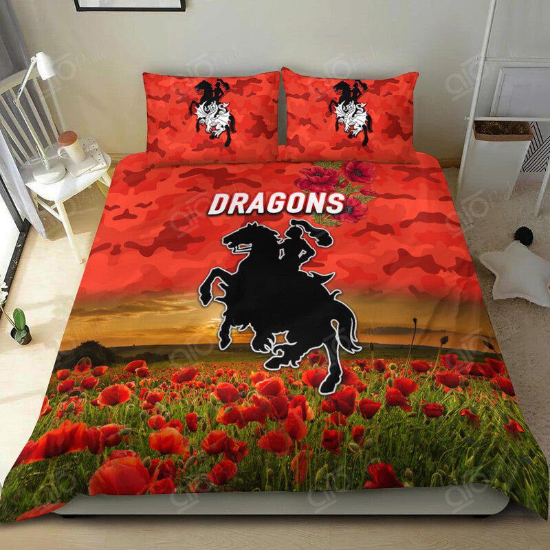 NRL St. George Illawarra Dragons ANZAC Poppy Flowers – Red Bedding Set NRL St. George Illawarra Dragons ANZAC Poppy Flowers – Red Bedding Set