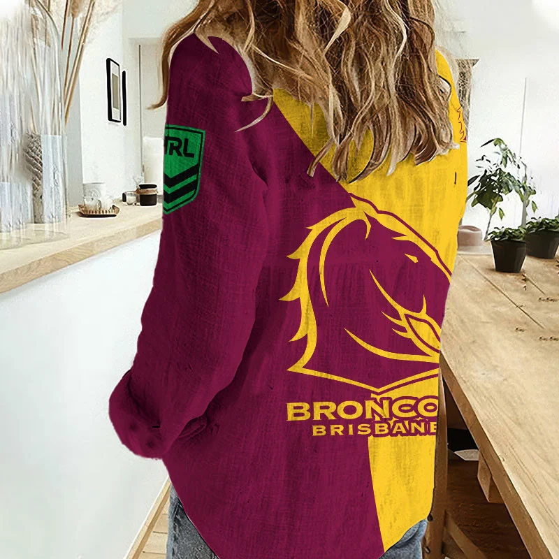 Brisbane Broncos Women’s Long Sleeve Shirt Slub Linen Personalized Gift For Footy fans v2 Brisbane Broncos Women’s Long Sleeve Shirt Slub Linen Personalized Gift For Footy fans v2