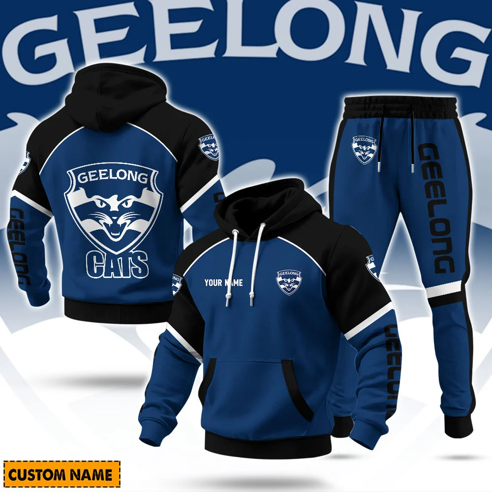 Geelong Football Club AFL Sweatpants Hoodie Set Custom Name For Footy Fans Geelong Football Club AFL Sweatpants Hoodie Set Custom Name For Footy Fans