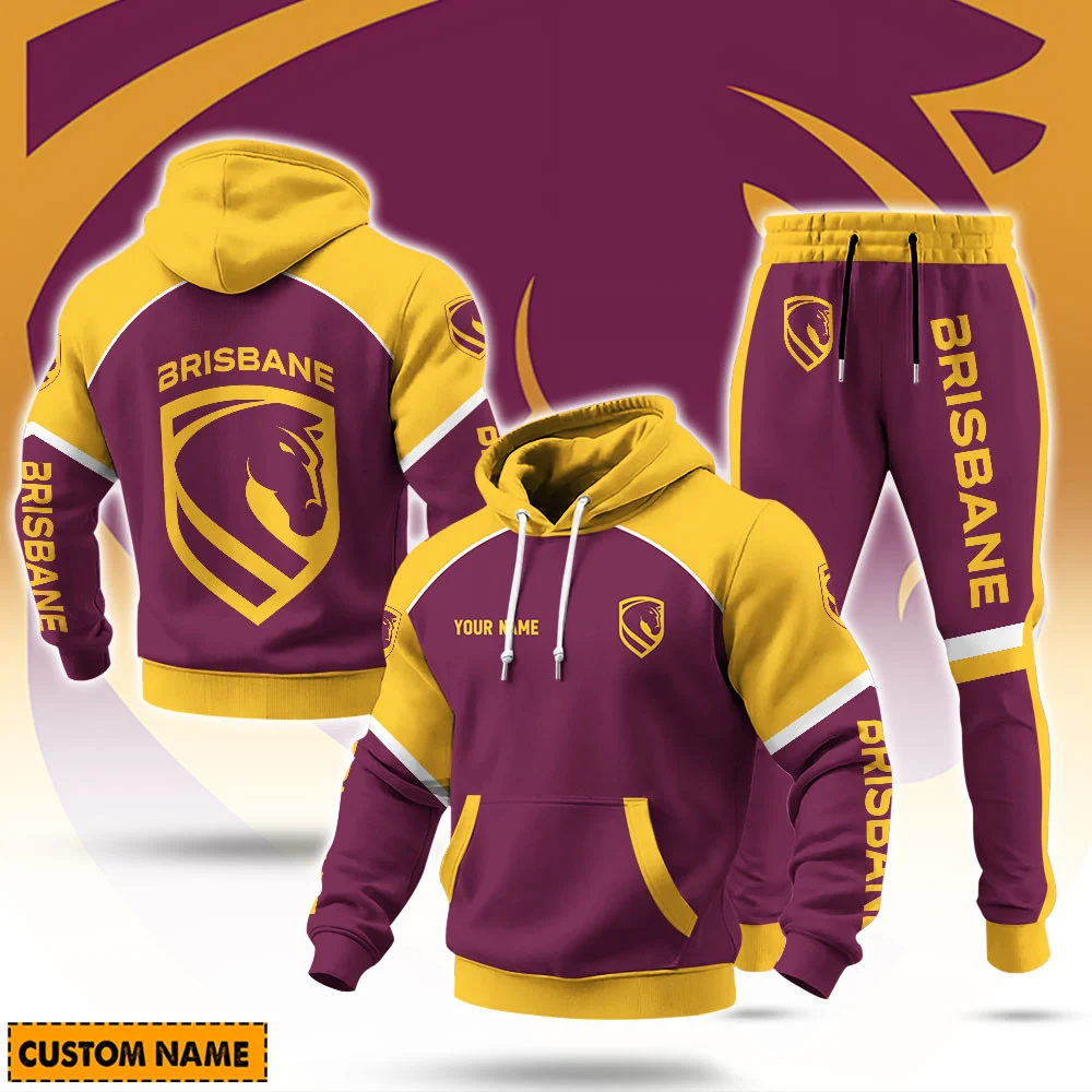Brisbane Broncos NRL Casual Hoodie Set Custom Name For Fans Brisbane Broncos NRL Casual Hoodie Set Custom Name For Fans