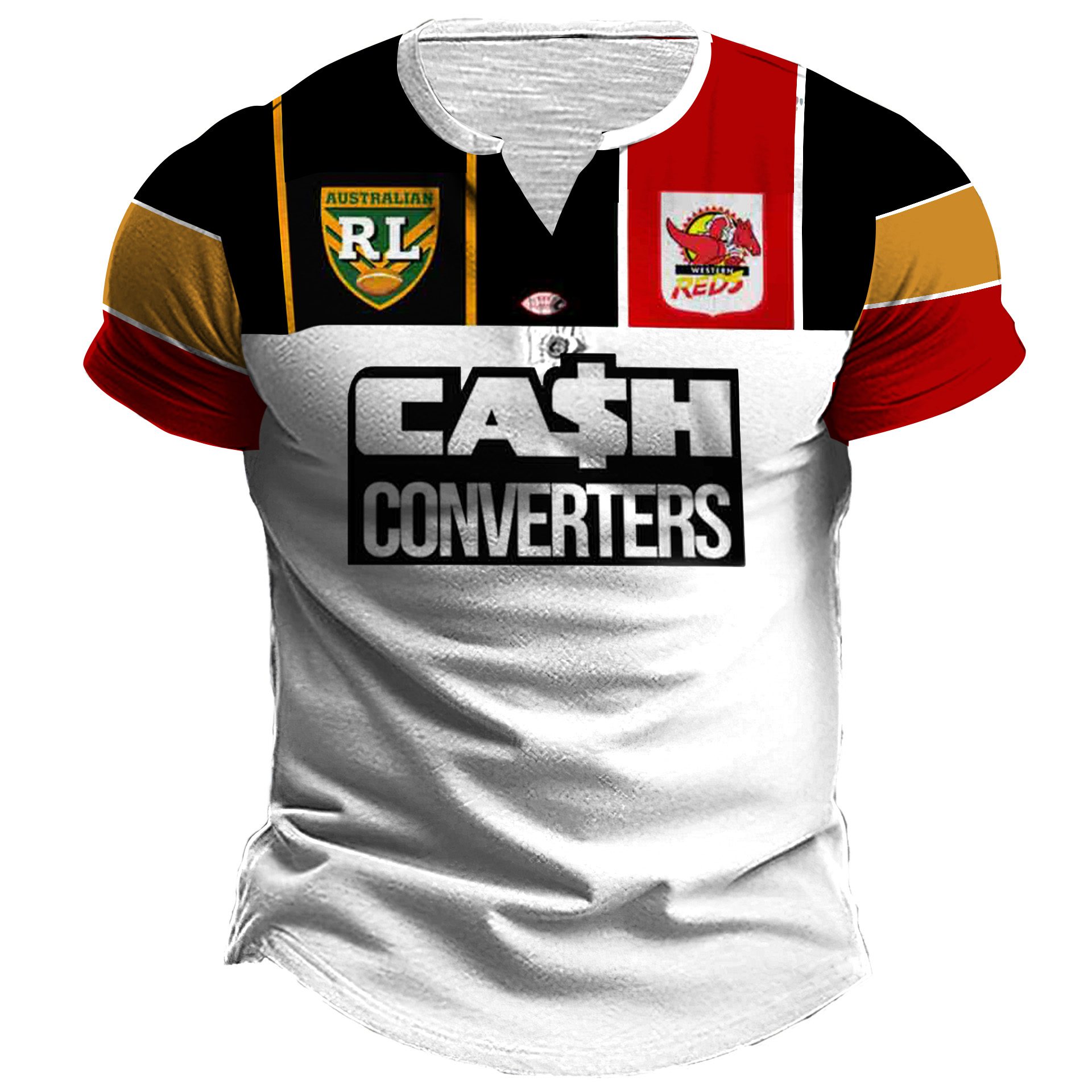 Vintage 1995 NRL Western Reds Retro Jersey Henley Shirt Vintage 1995 NRL Western Reds Retro Jersey Henley Shirt