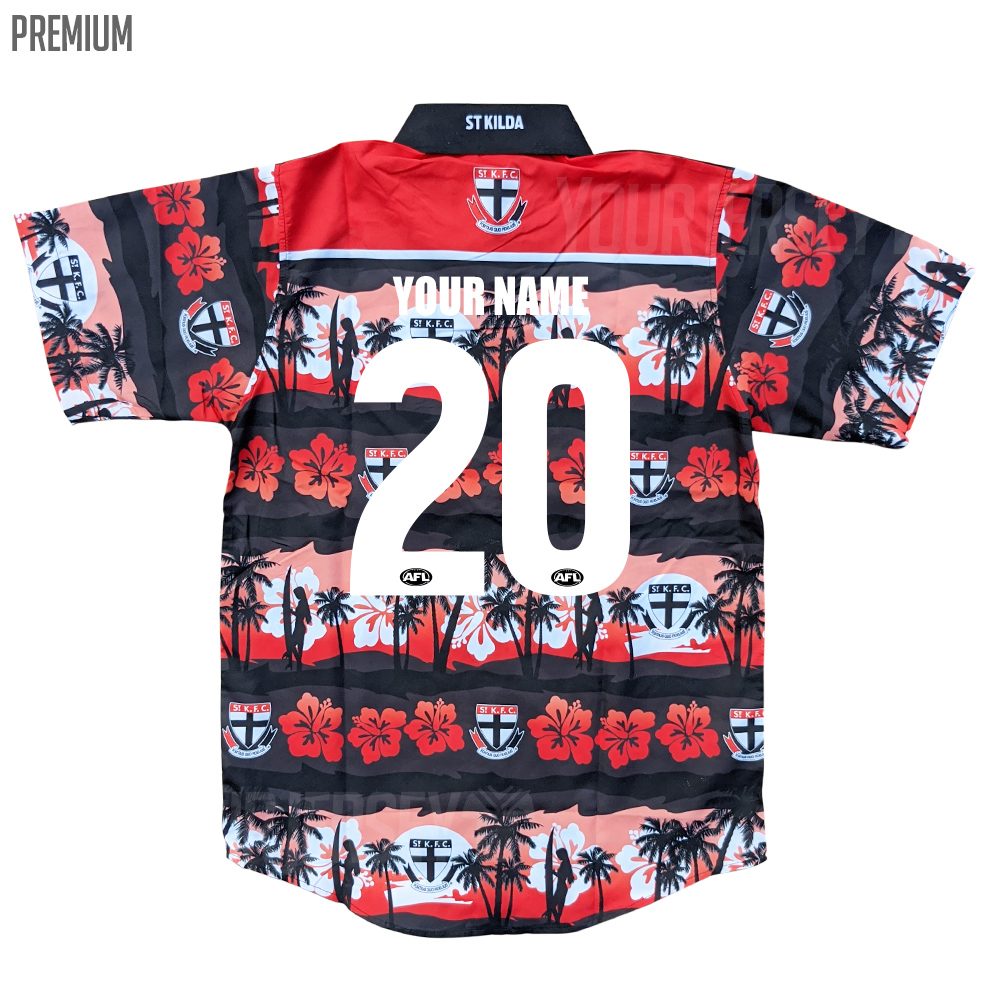 AFL St Kilda Saints Custom Name Number Black Hawaiian Shirt AFL St Kilda Saints Custom Name Number Black Hawaiian Shirt
