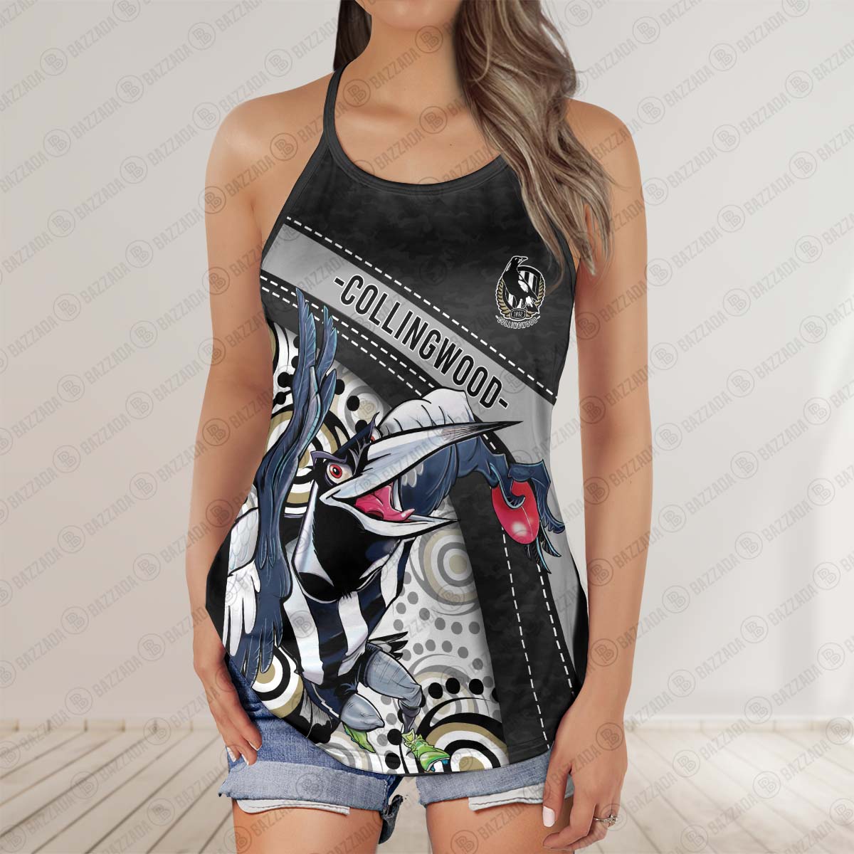 Collingwood Magpies Women’s Criss Cross Tanktop ? Bold & Sporty Collingwood Magpies Women’s Criss Cross Tanktop ? Bold & Sporty