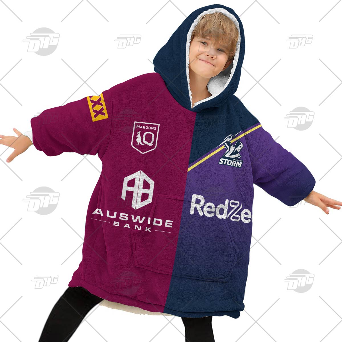 Personalise QLD Maroons To NRL Melbourne Storm Half and Half Split Jersey 2022 oodie blanket hoodie snuggie Personalise QLD Maroons To NRL Melbourne Storm Half and Half Split Jersey 2022 oodie blanket hoodie snuggie