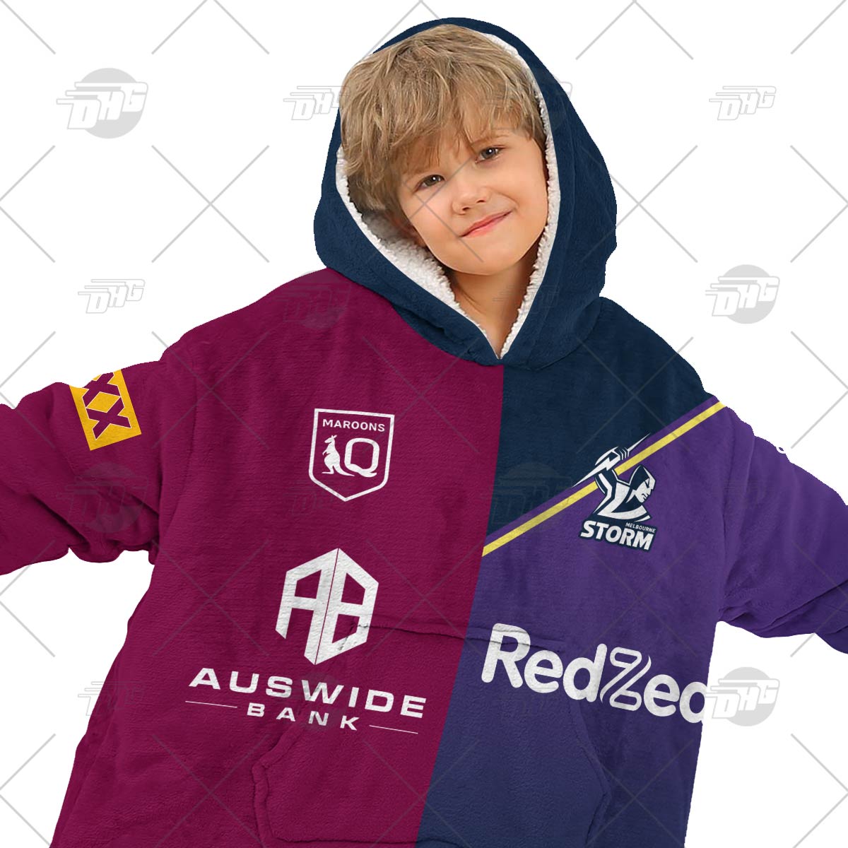 Personalise QLD Maroons To NRL Melbourne Storm Half and Half Split Jersey 2022 oodie blanket hoodie snuggie Personalise QLD Maroons To NRL Melbourne Storm Half and Half Split Jersey 2022 oodie blanket hoodie snuggie