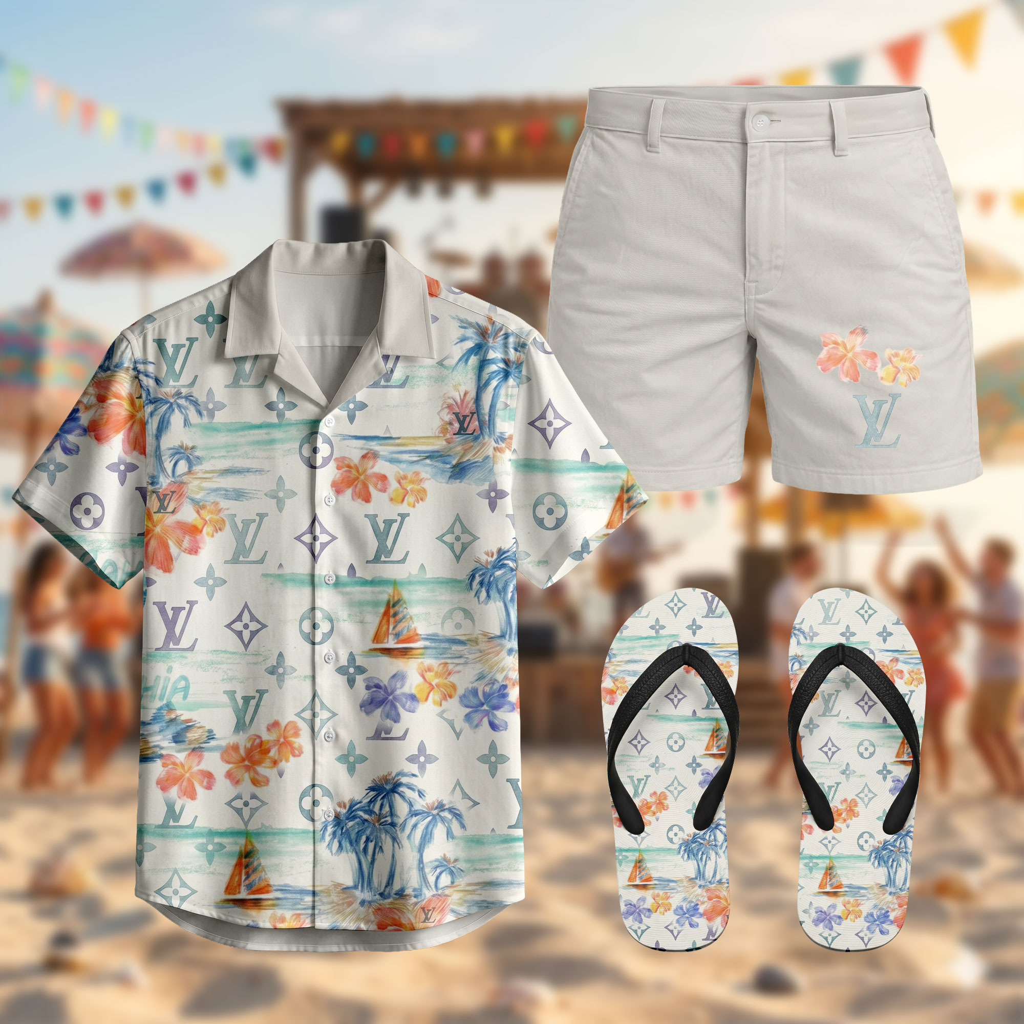 Luxury Hawaiian Shirt & Shorts Set – LVHAWAII05172608LD Luxury Hawaiian Shirt & Shorts Set – LVHAWAII05172608LD