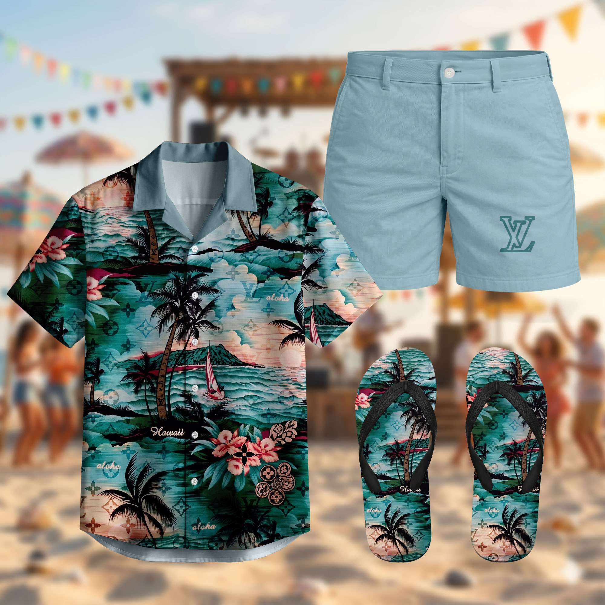 Luxury Hawaiian Shirt & Shorts Set – LVHAWAII05172609LD Luxury Hawaiian Shirt & Shorts Set – LVHAWAII05172609LD
