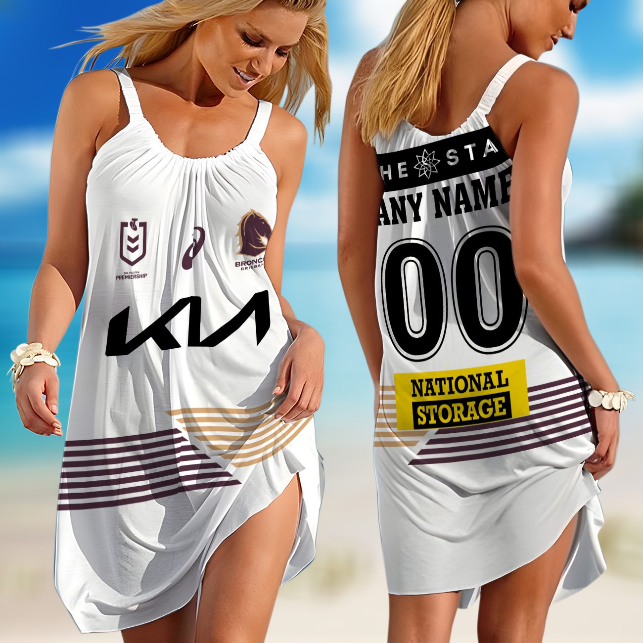 Personalized NRL Brisbane Broncos 2024 Away Kits Sleeveless Summer Beach Sundress for Women Personalized NRL Brisbane Broncos 2024 Away Kits Sleeveless Summer Beach Sundress for Women