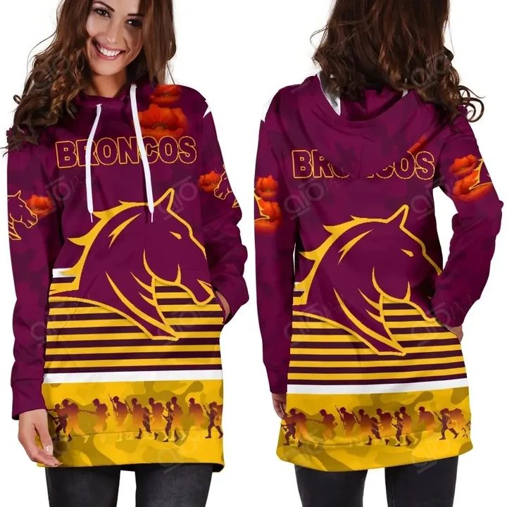 NRL Brisbane Broncos ANZAC Day Simple Style Women Hoodie Dress NRL Brisbane Broncos ANZAC Day Simple Style Women Hoodie Dress