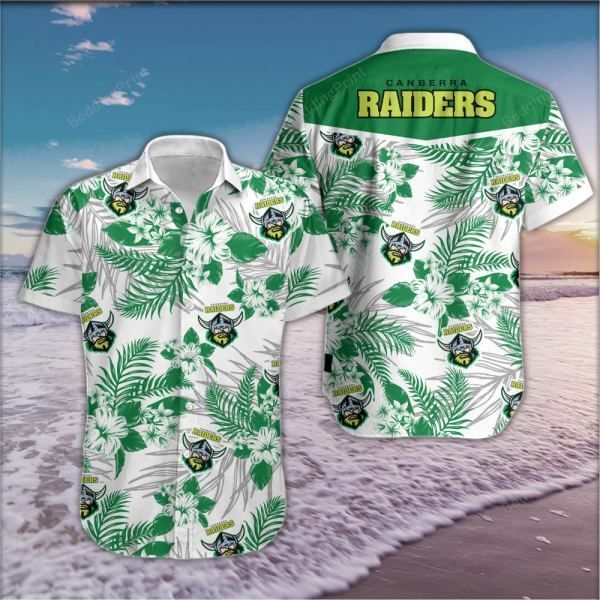 NRL Canberra Raiders Hibiscus Flowers Hawaiian Shirt NRL Canberra Raiders Hibiscus Flowers Hawaiian Shirt