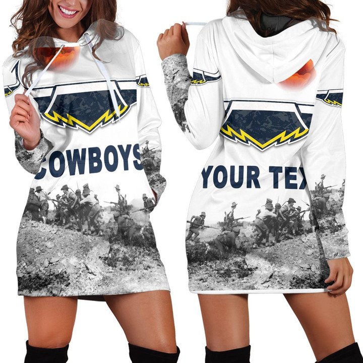 NRL North Queensland Cowboys Custom Text White ANZAC Day Soldiers Women Hoodie Dress NRL North Queensland Cowboys Custom Text White ANZAC Day Soldiers Women Hoodie Dress