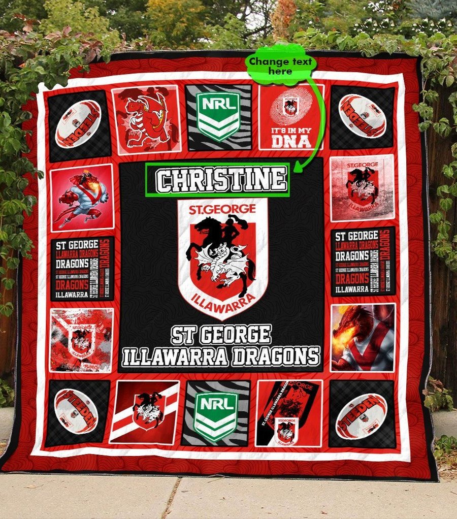 NRL St. George Illawarra Dragons Custom Name Quilt Blanket V1 NRL St. George Illawarra Dragons Custom Name Quilt Blanket V1
