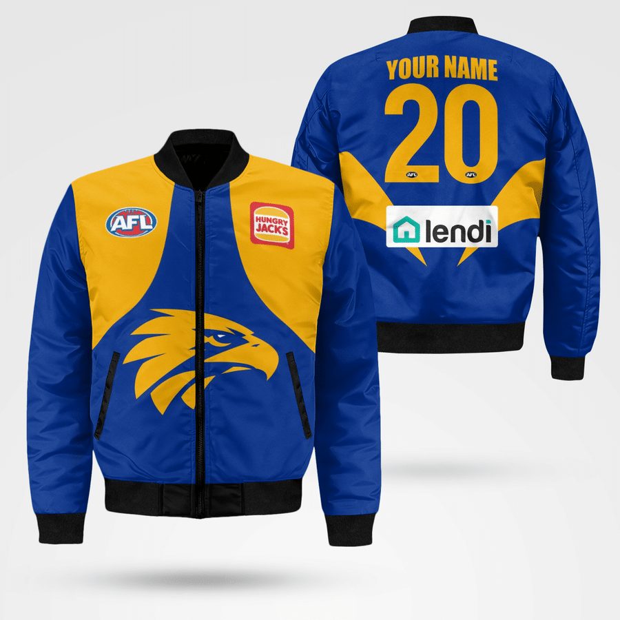 AFL West Coast Eagles Custom Name Number 2021 Home Guernsey Bomber Jacket AFL West Coast Eagles Custom Name Number 2021 Home Guernsey Bomber Jacket