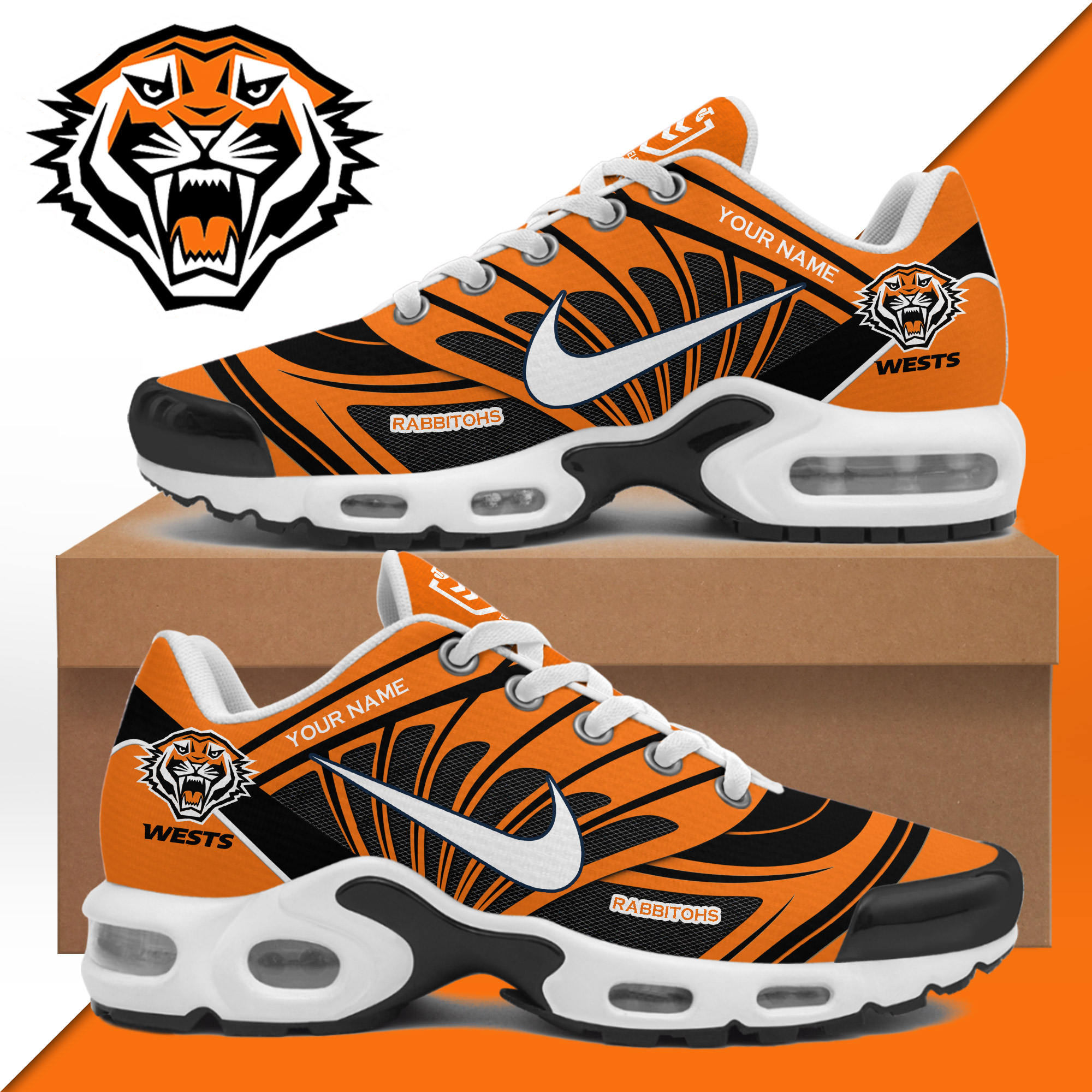 Wests Tigers Air Max Plus Sport Custom Sneakers Wests Tigers Air Max Plus Sport Custom Sneakers