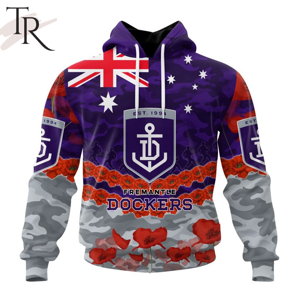 AFL Fremantle Dockers Special ANZAC Day Design Lest We Forget Hoodie AFL Fremantle Dockers Special ANZAC Day Design Lest We Forget Hoodie