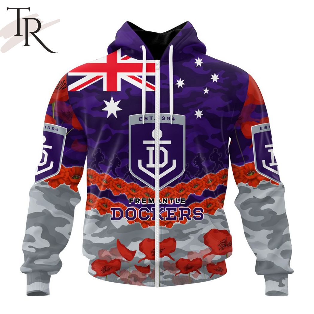 AFL Fremantle Dockers Special ANZAC Day Design Lest We Forget Hoodie AFL Fremantle Dockers Special ANZAC Day Design Lest We Forget Hoodie