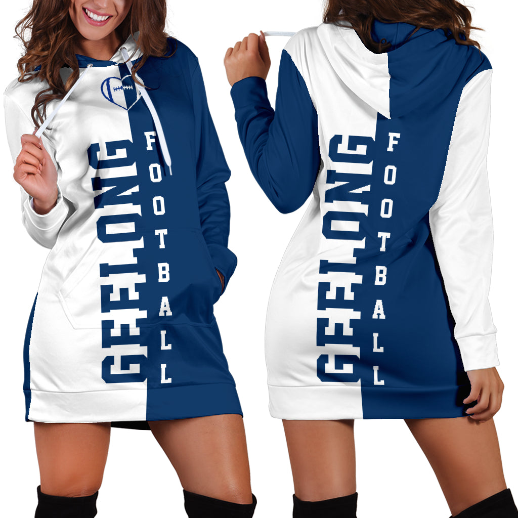 AFL Geelong Cats Navy Blue White Women Hoodie Dress AFL Geelong Cats Navy Blue White Women Hoodie Dress