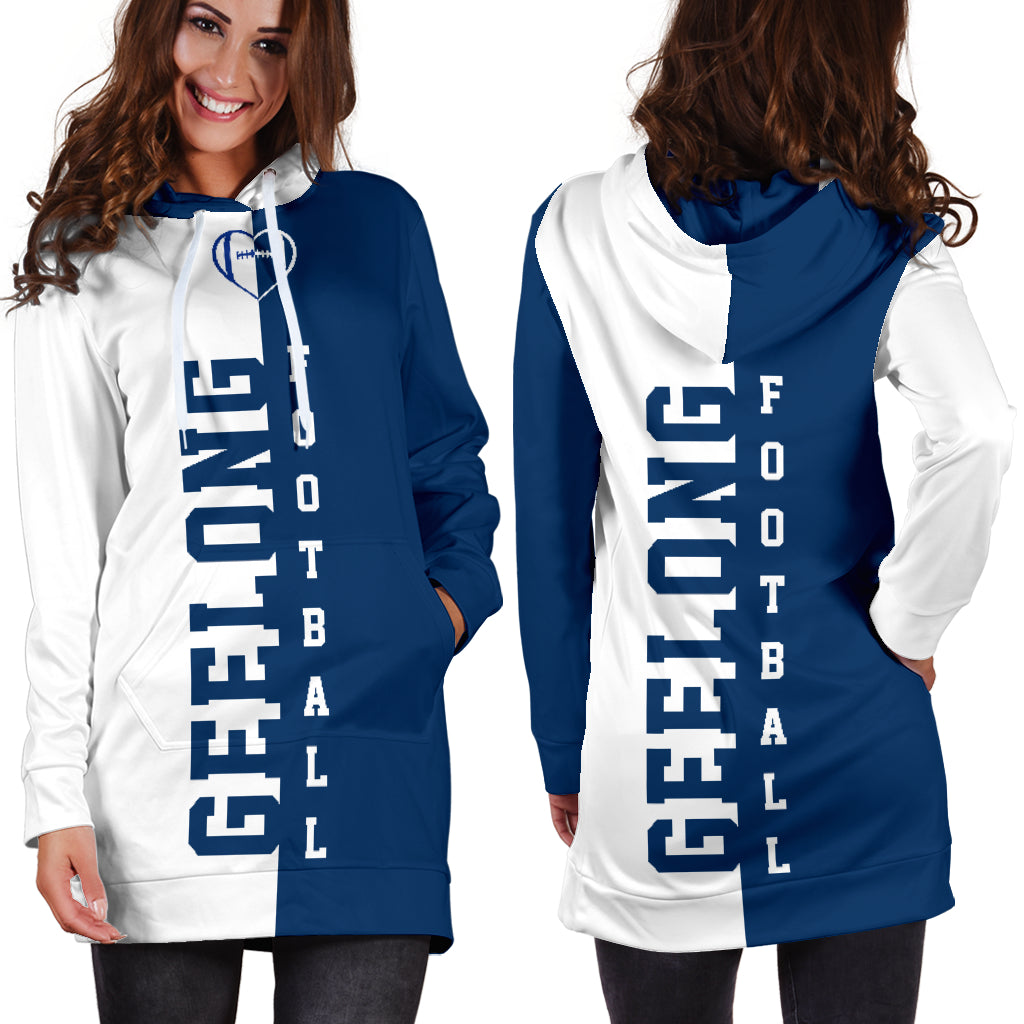 AFL Geelong Cats Navy Blue White Women Hoodie Dress AFL Geelong Cats Navy Blue White Women Hoodie Dress
