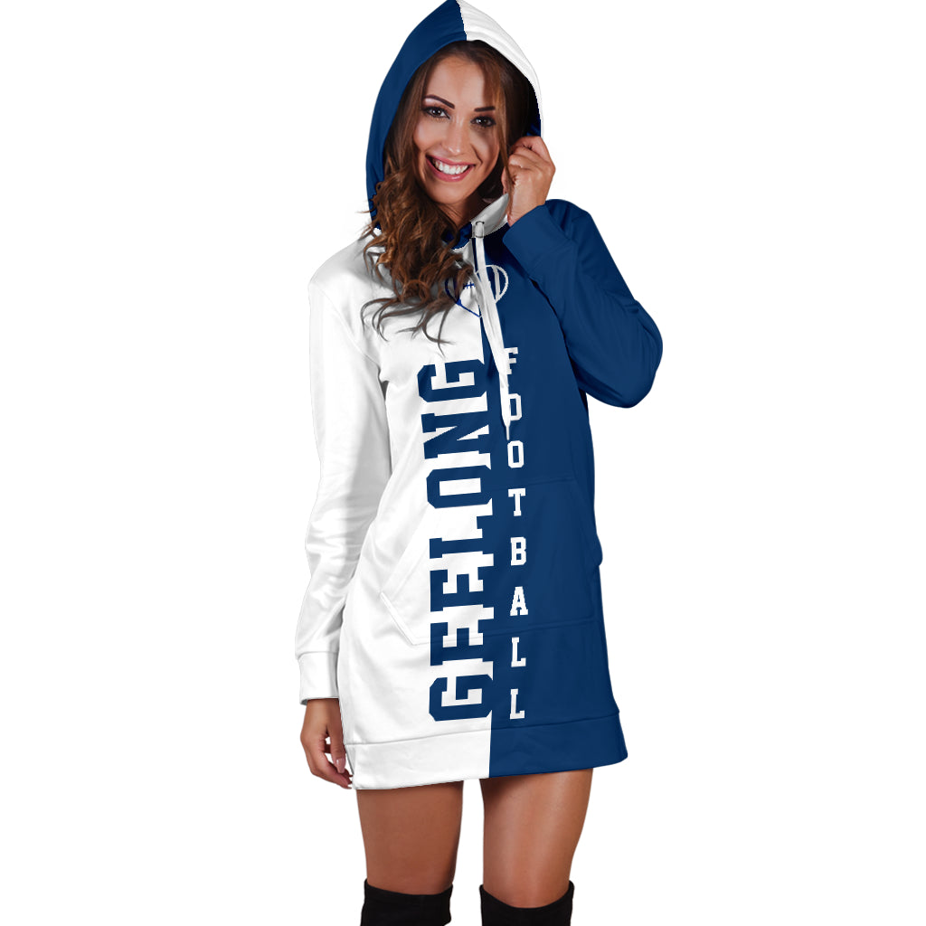 AFL Geelong Cats Navy Blue White Women Hoodie Dress AFL Geelong Cats Navy Blue White Women Hoodie Dress