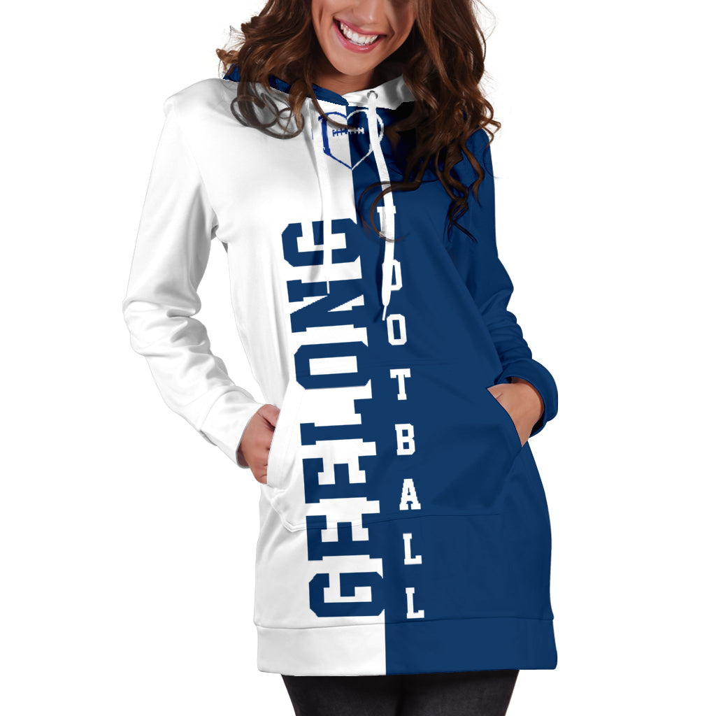 AFL Geelong Cats Navy Blue White Women Hoodie Dress AFL Geelong Cats Navy Blue White Women Hoodie Dress