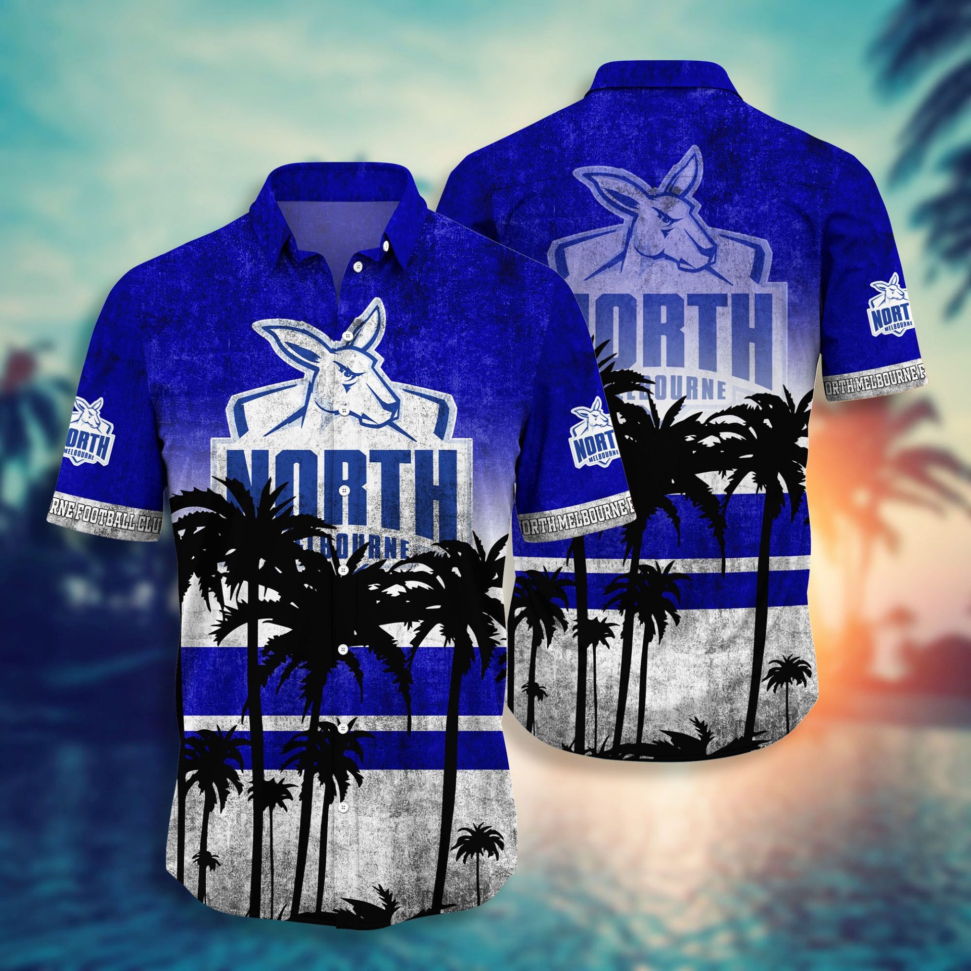AFL North Melbourne Kangaroos Palm Trees Beach Hawaiian Shirt AFL North Melbourne Kangaroos Palm Trees Beach Hawaiian Shirt