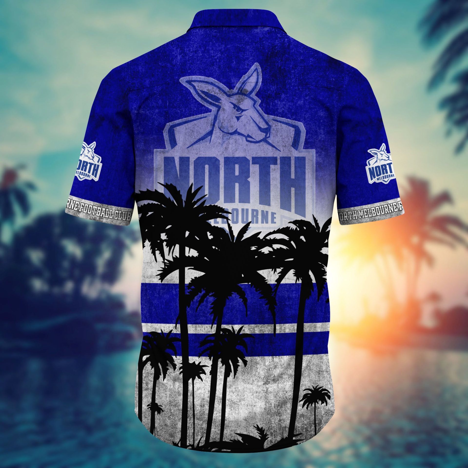 AFL North Melbourne Kangaroos Palm Trees Beach Hawaiian Shirt AFL North Melbourne Kangaroos Palm Trees Beach Hawaiian Shirt