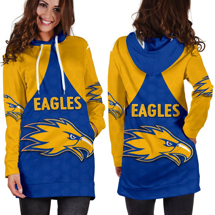 AFL West Coast Eagles Royal Blue Gold Women Hoodie Dress AFL West Coast Eagles Royal Blue Gold Women Hoodie Dress