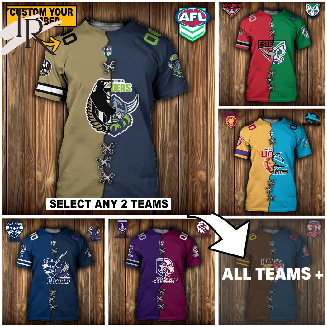 AFL x NRL Special Design Collection Select Any 2 Teams to Mix and Match! T-Shirt – soulcals.com AFL x NRL Special Design Collection Select Any 2 Teams to Mix and Match! T-Shirt – soulcals.com
