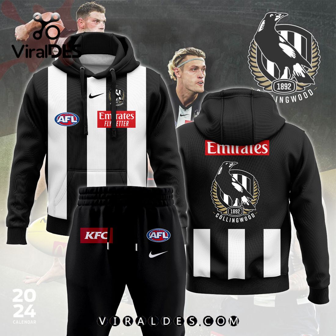 Collingwood Football AFL Long Sleeve Tracksuit Set Collingwood Football AFL Long Sleeve Tracksuit Set