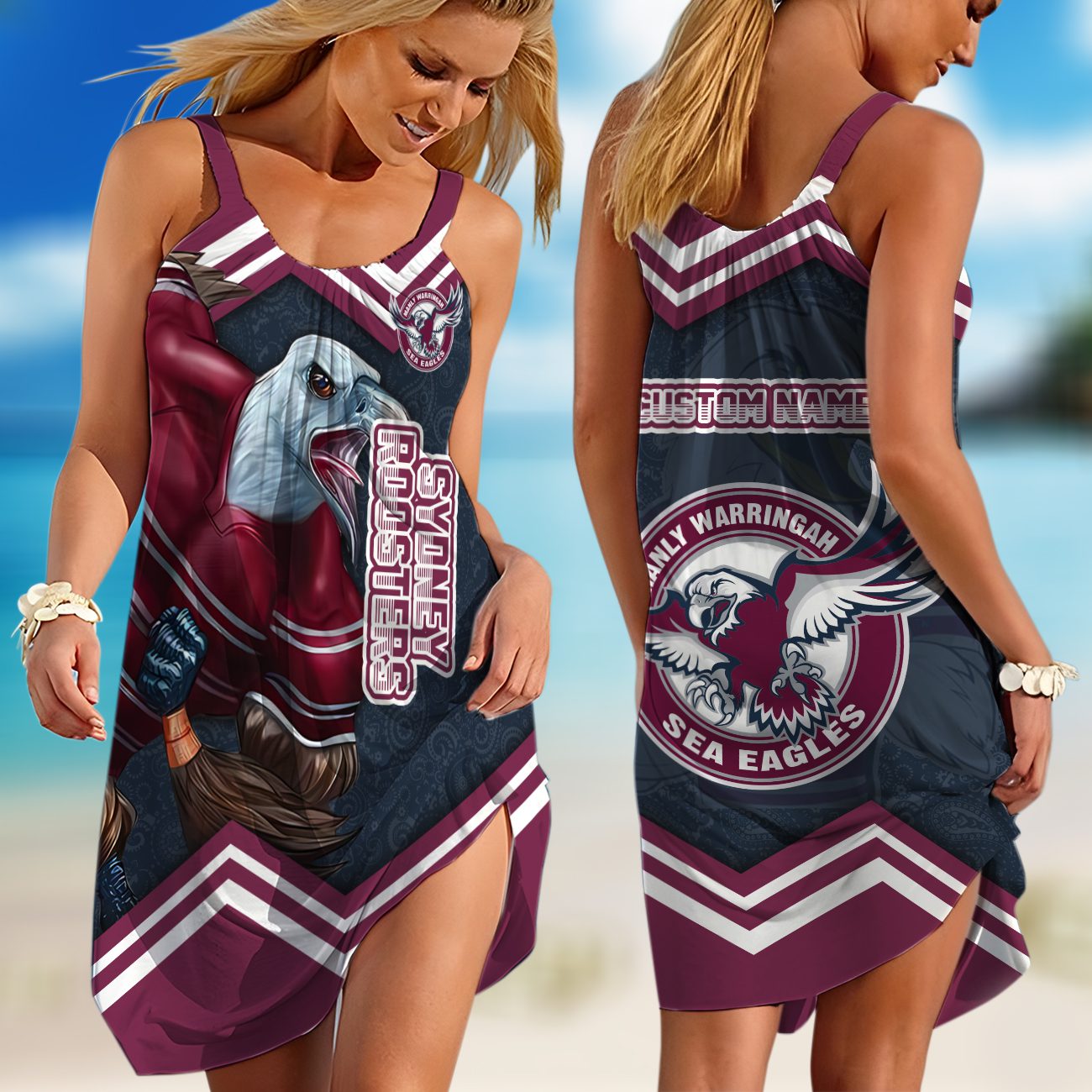 Personalized NRL Manly Warringah Sea Eagles Mascot Tgiac Sleeveless Summer Beach Sundress for Women Personalized NRL Manly Warringah Sea Eagles Mascot Tgiac Sleeveless Summer Beach Sundress for Women