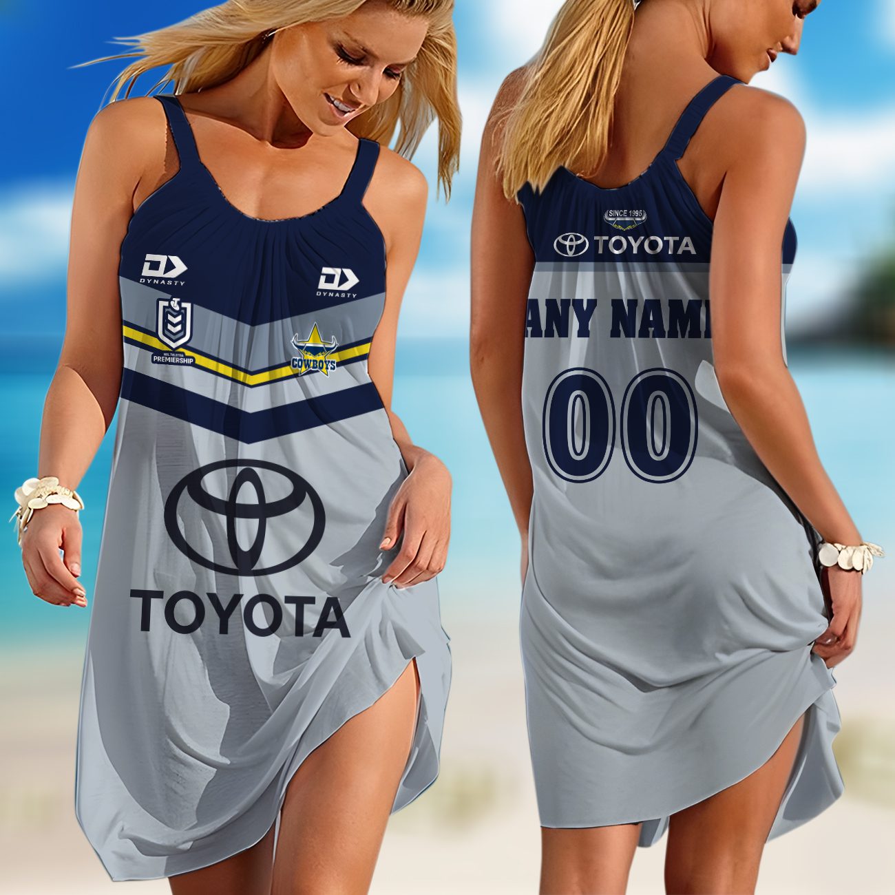 Personalized NRL North Queensland Cowboys 2024 Away Sleeveless Summer Beach Sundress for Women Personalized NRL North Queensland Cowboys 2024 Away Sleeveless Summer Beach Sundress for Women