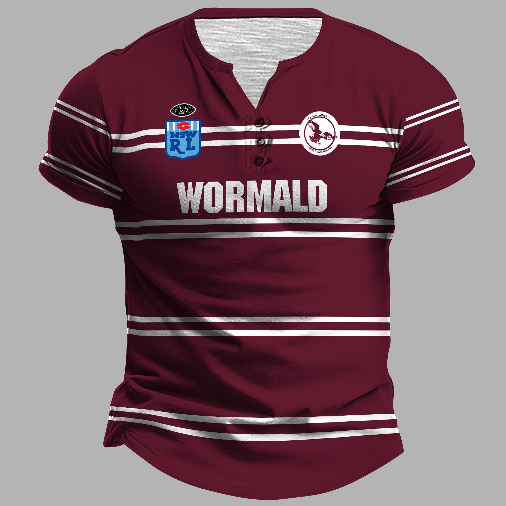 Manly Sea Eagles 1987 ARL/NRL Vintage Retro Henley Shirt Manly Sea Eagles 1987 ARL/NRL Vintage Retro Henley Shirt