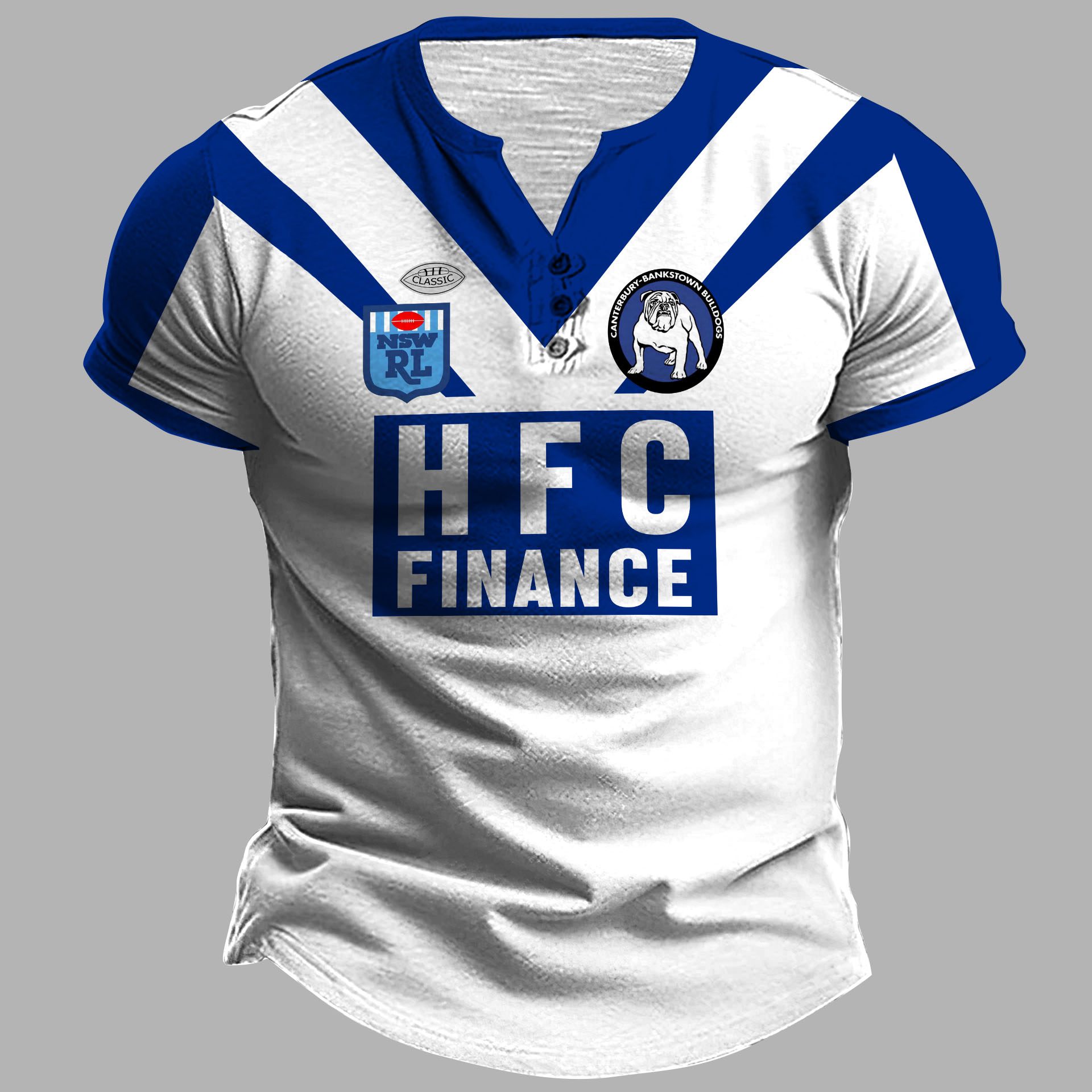 Canterbury Bankstown Bulldogs HFC 1985 ARL/NRL Retro Heritage Henley Shirt Canterbury Bankstown Bulldogs HFC 1985 ARL/NRL Retro Heritage Henley Shirt
