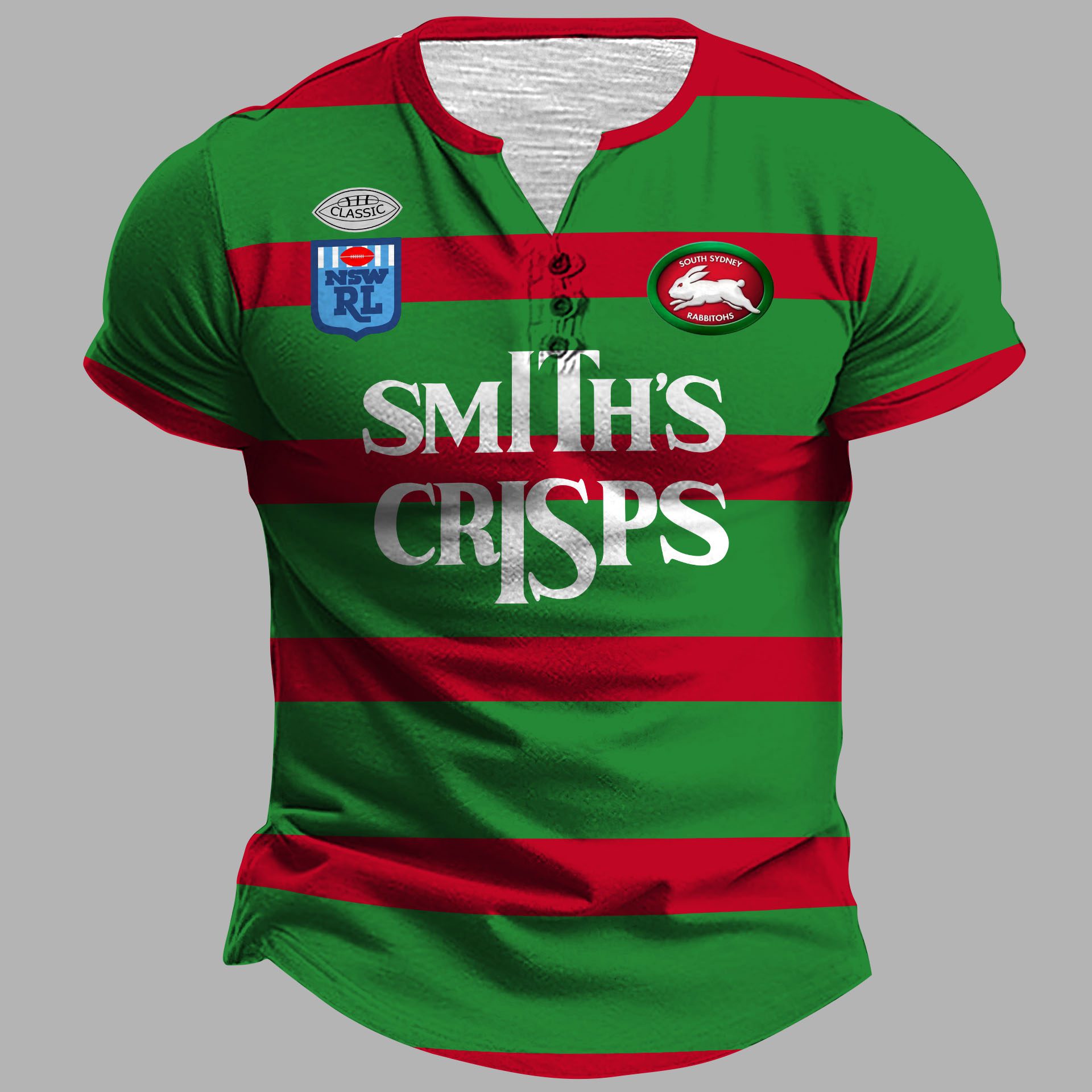 South Sydney Rabbitohs 1989 Retro Henley Shirt South Sydney Rabbitohs 1989 Retro Henley Shirt