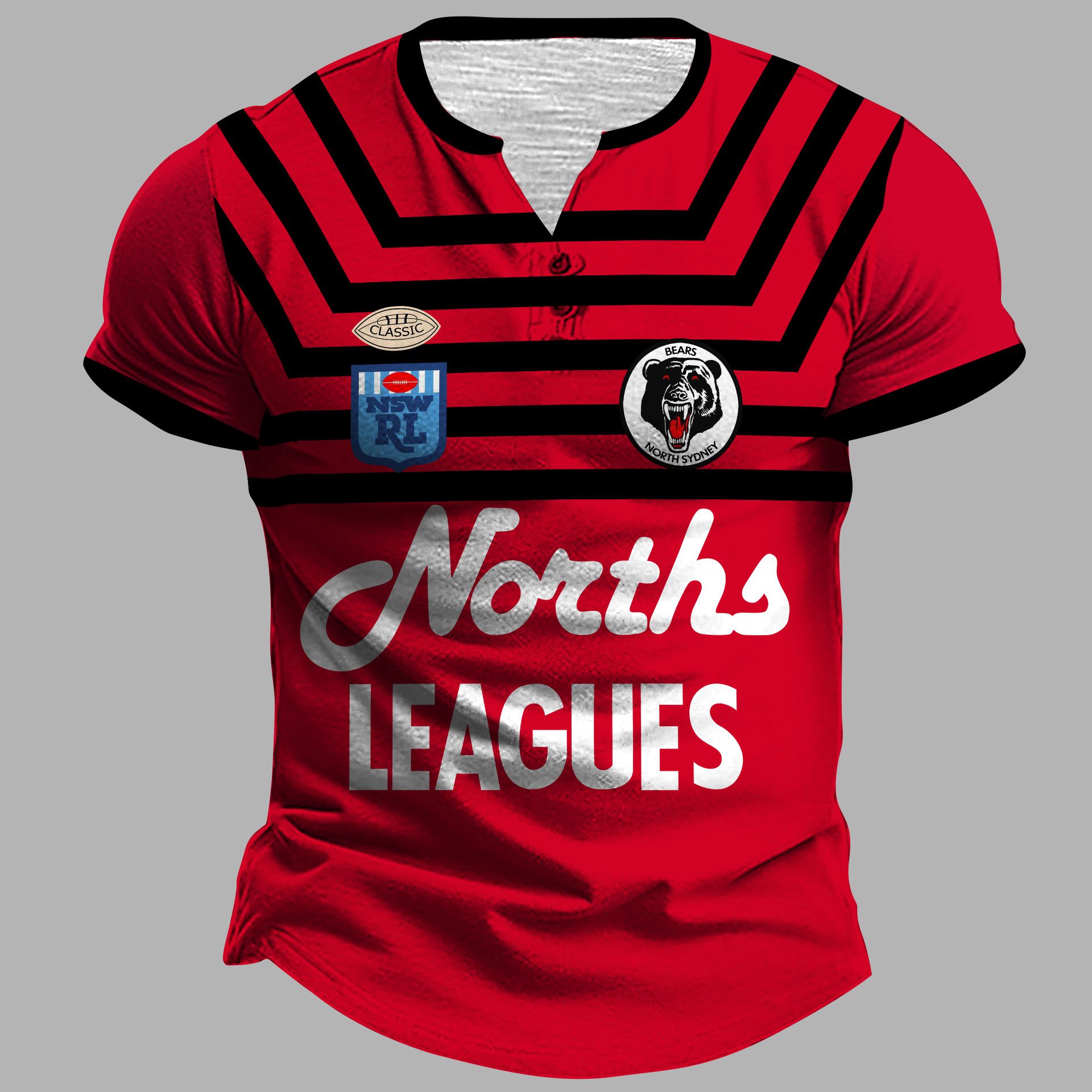 North Sydney Bears 1991 ARL/NRL Vintage Retro Henley Shirt North Sydney Bears 1991 ARL/NRL Vintage Retro Henley Shirt