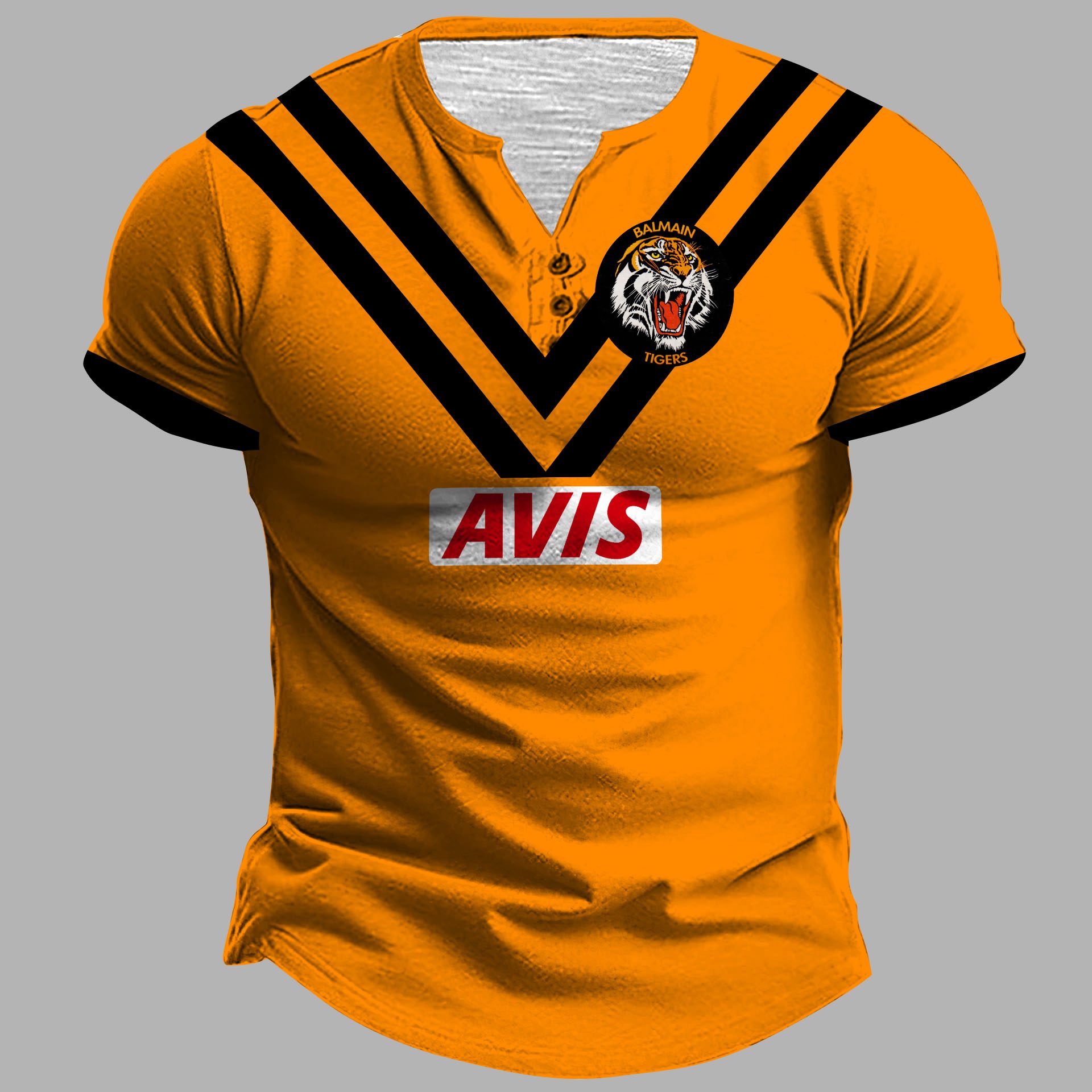 Balmain Tigers 1978 ARL/NRL Vintage Retro Heritage Henley Shirt Balmain Tigers 1978 ARL/NRL Vintage Retro Heritage Henley Shirt