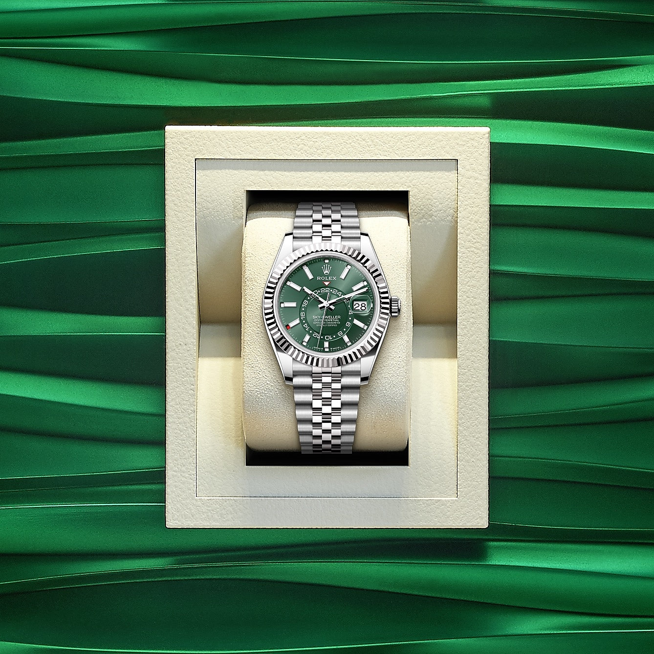 Rolex Sky-Dweller, 42mm, Oystersteel and 18k White Gold, Green, Jubilee, Ref# 336934-0002 1:1 Rolex Sky-Dweller, 42mm, Oystersteel and 18k White Gold, Green, Jubilee, Ref# 336934-0002 1:1