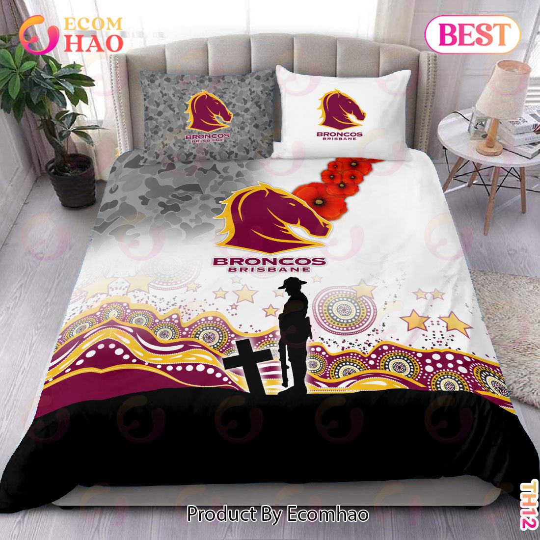NRL Brisbane Broncos Specialized Design With Anzac Day Bedding Set NRL Brisbane Broncos Specialized Design With Anzac Day Bedding Set