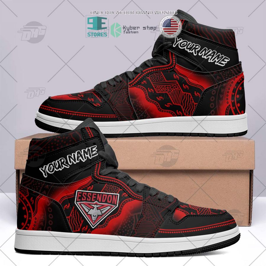 AFL Essendon Bombers Custom Name Indigenous Air Jordan 1 High Sneakers AFL Essendon Bombers Custom Name Indigenous Air Jordan 1 High Sneakers