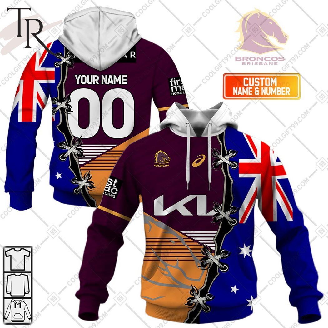 Personalized NRL Brisbane Broncos Home Jersey Mix Flag Hoodie Personalized NRL Brisbane Broncos Home Jersey Mix Flag Hoodie