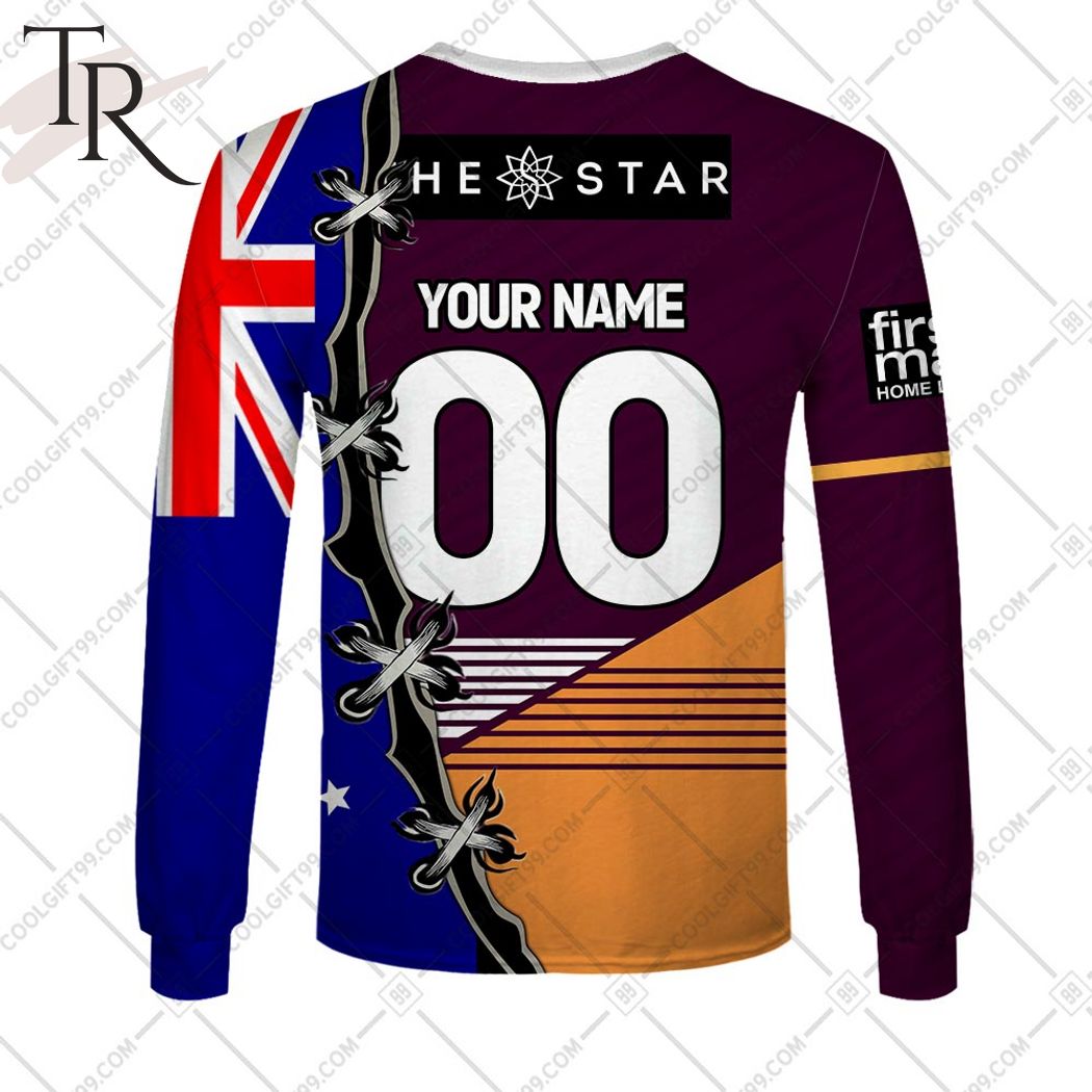 Personalized NRL Brisbane Broncos Home Jersey Mix Flag Hoodie Personalized NRL Brisbane Broncos Home Jersey Mix Flag Hoodie