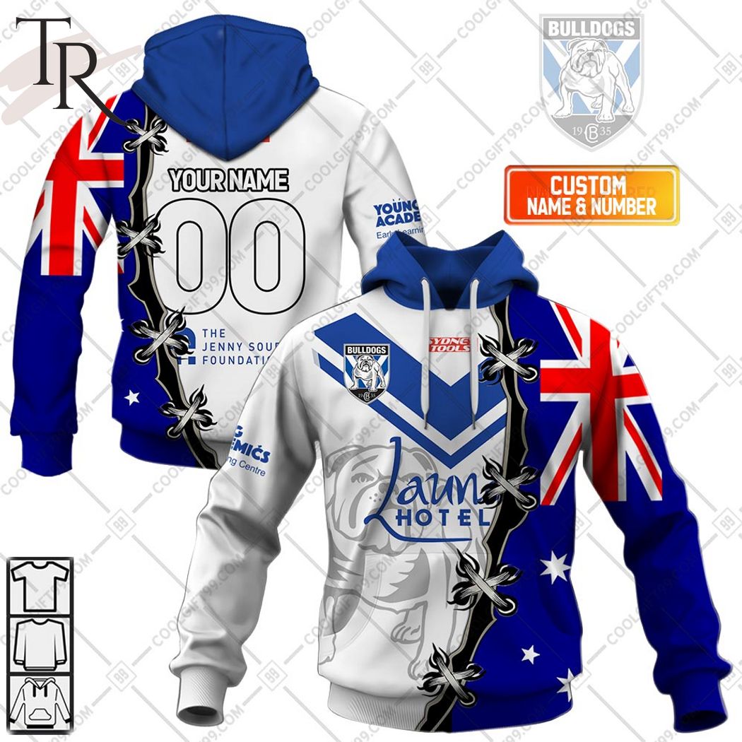 Personalized NRL Canterbury Bankstown Bulldogs Home Jersey Mix Flag Hoodie Personalized NRL Canterbury Bankstown Bulldogs Home Jersey Mix Flag Hoodie