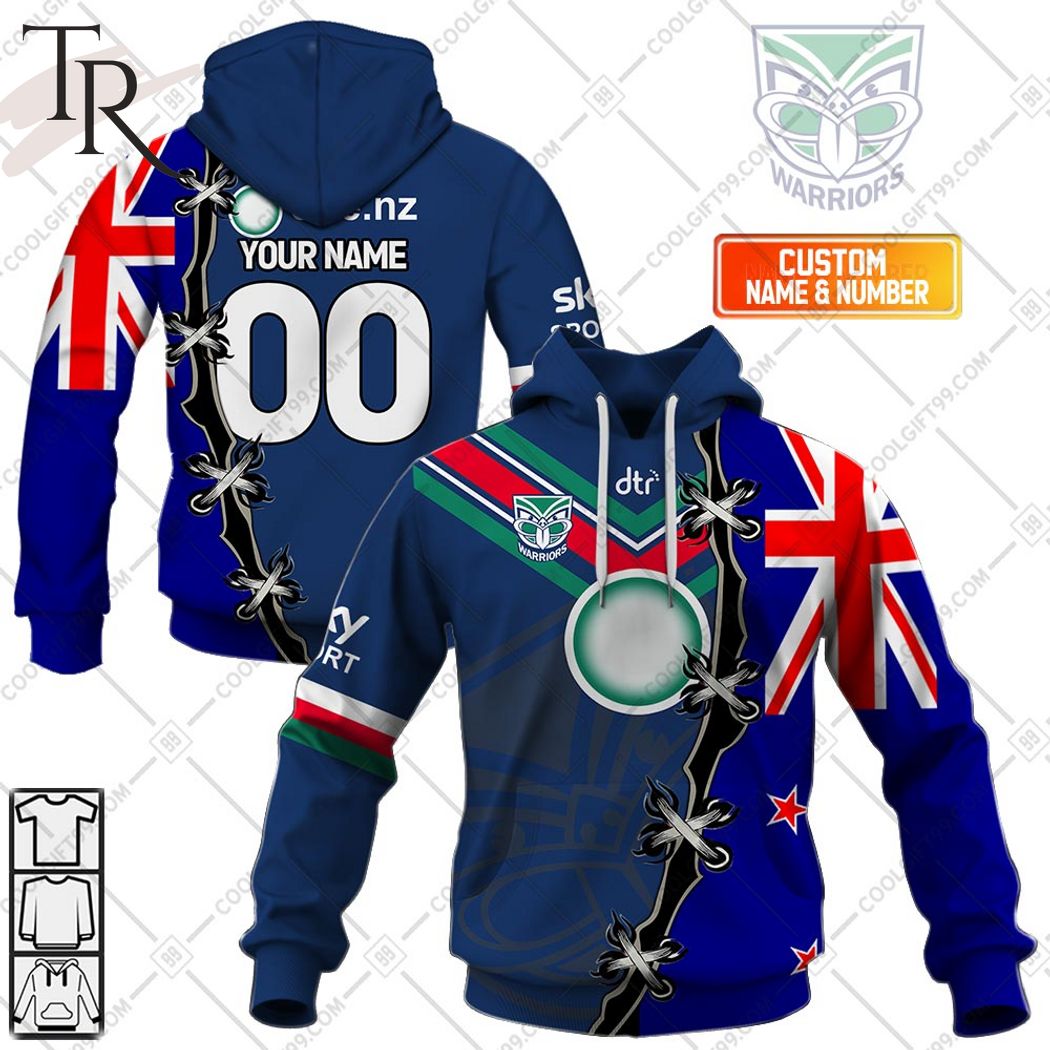Personalized NRL New Zealand Warriors Home Jersey Mix Flag Hoodie Personalized NRL New Zealand Warriors Home Jersey Mix Flag Hoodie