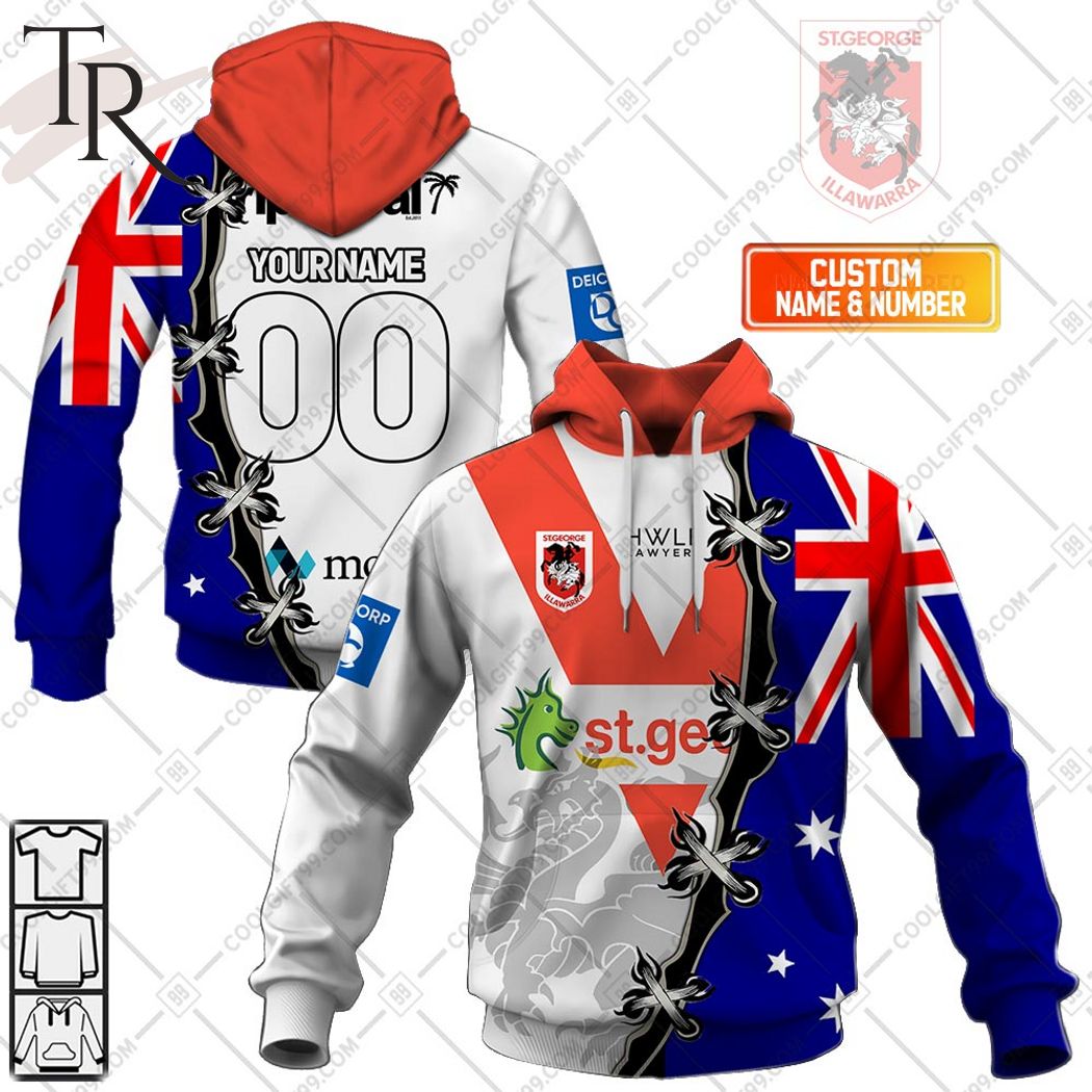 Personalized NRL St. George Illawarra Dragons Home Jersey Mix Flag Hoodie Personalized NRL St. George Illawarra Dragons Home Jersey Mix Flag Hoodie