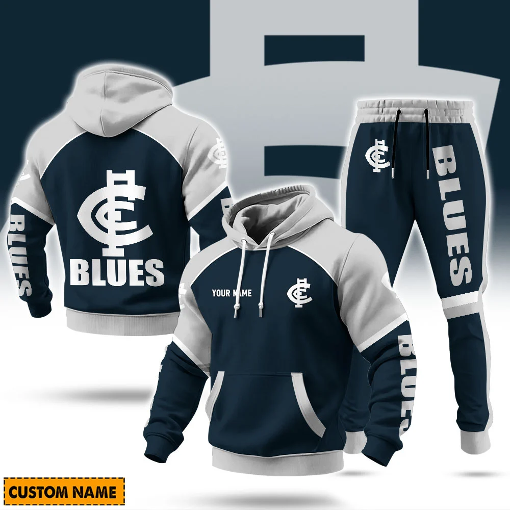 Carlton Football Club AFL Sweatpants Hoodie Set Custom Name For Footy Fans Carlton Football Club AFL Sweatpants Hoodie Set Custom Name For Footy Fans